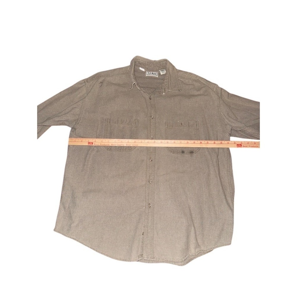 L.L. Bean Chamois Cloth Shirt Men's XL Beige Solid Button-Up Long Sleeve shacket - Picture 4 of 7